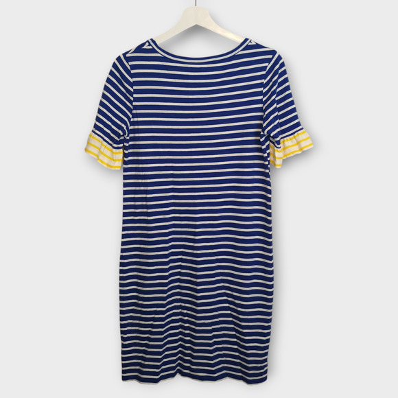 Boden Dress Womens 6R Yellow Striped Imogen Jersey Ruffle Sleeve Nautical Sailor - Picture 2 of 6